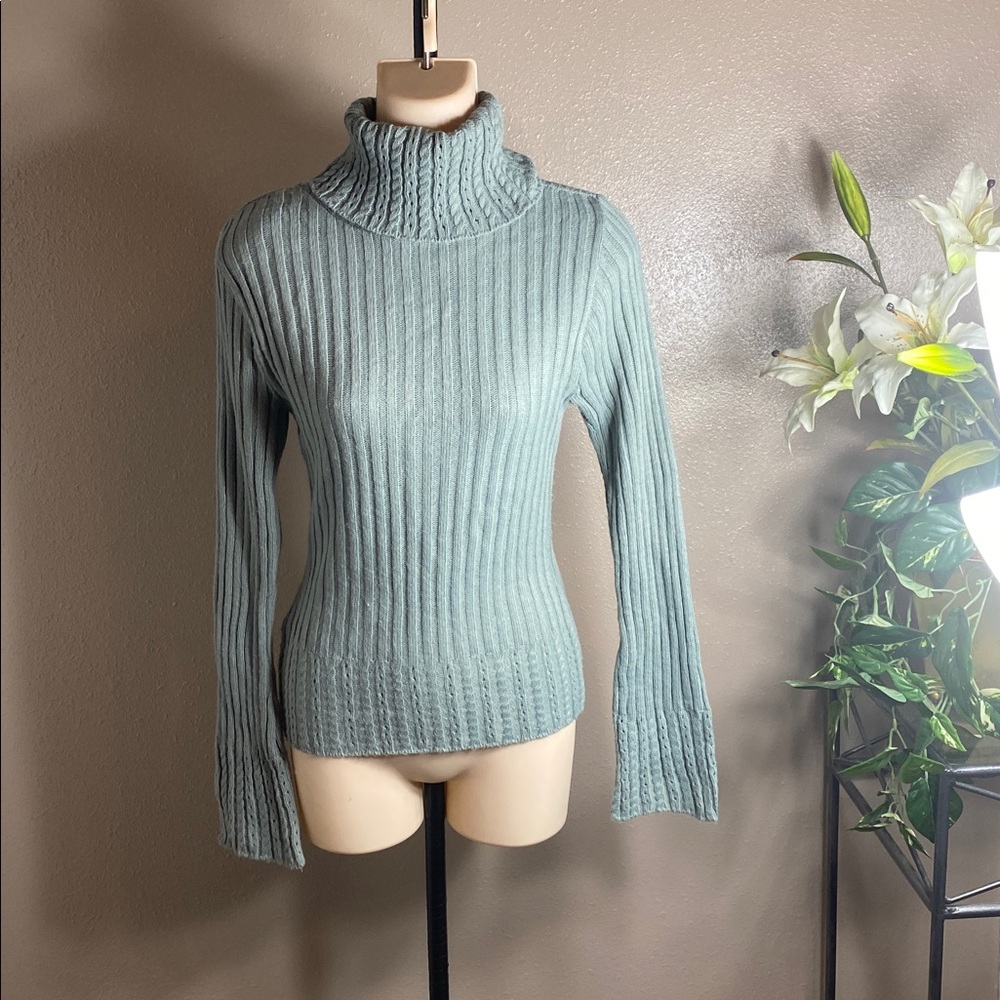 Ribbed Turtleneck Sweater in Green